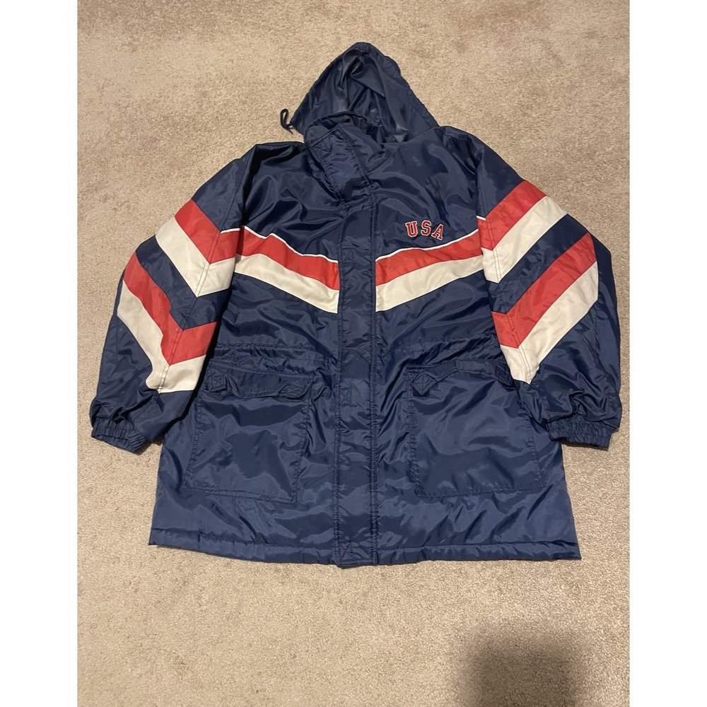 vintage navy blue USA colorblock parka jacket
